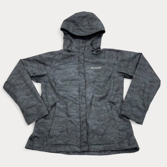 Columbia Windbreaker Water Resistant Hooded Gray Print Jacket Men's Small S - Picture 2 of 10